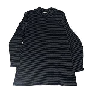 CJ Banks 1X‎ Black Silver Stripe Long Stretch Mock Turtleneck